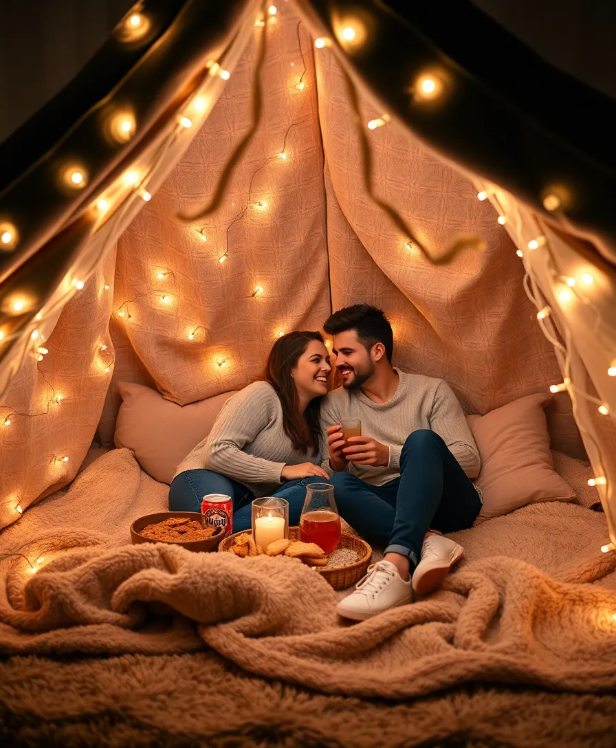 20 Unforgettable Valentine's Day Photo Shoot Ideas That Couples Will Adore (You’ll Love #12!) - 1. Cozy Indoor Blanket Fort