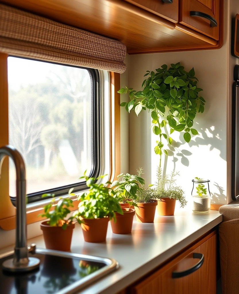 25 Cozy RV Decor Ideas That Will Make You Feel Right at Home on the Road! - 16. Indoor Herb Garden