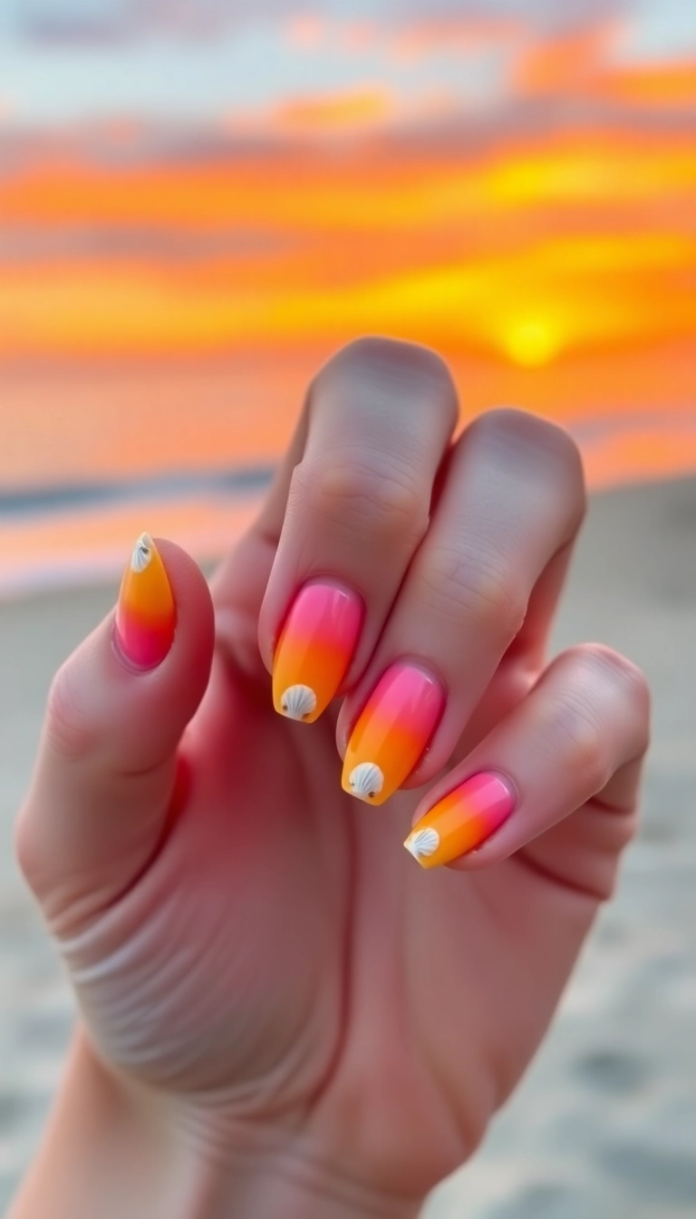 13 Seashell Nail Art Ideas That Will Leave You Shell-Shocked! - 7. Sunset Ombre Shells