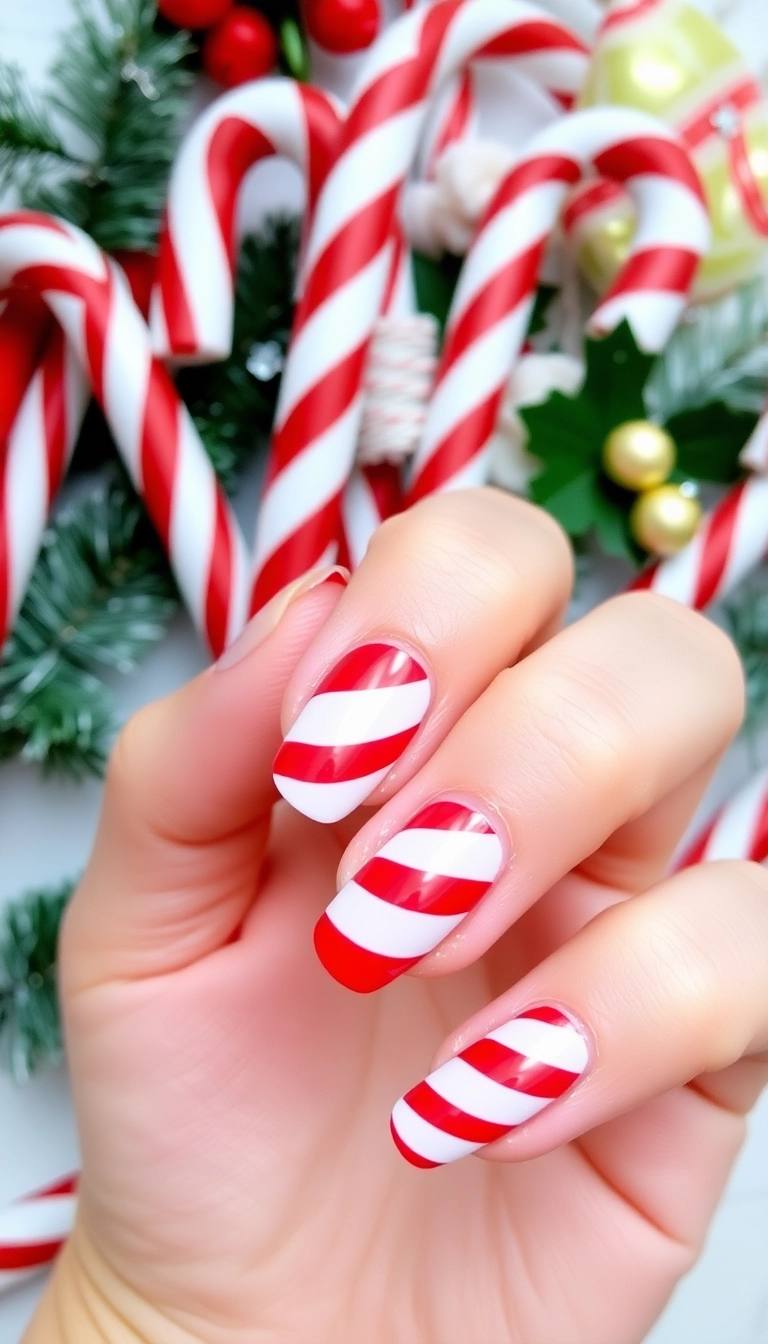 Top 10 Christmas Nail Designs to Sparkle This Holiday Season - 6. Candy Cane Stripes