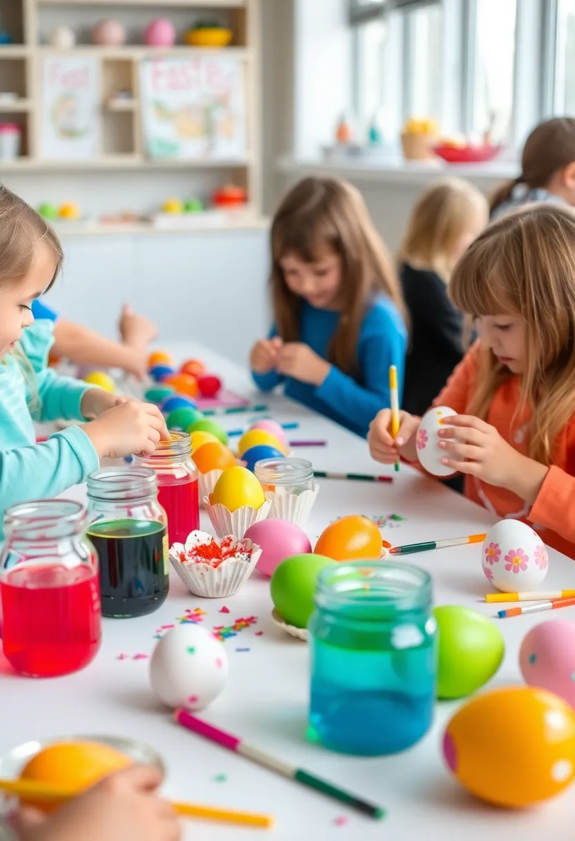 14 Fun Easter DIY Projects for Kids (They'll Be Talking About #7 All Year!) - 1. Colorful Egg Decorating Station