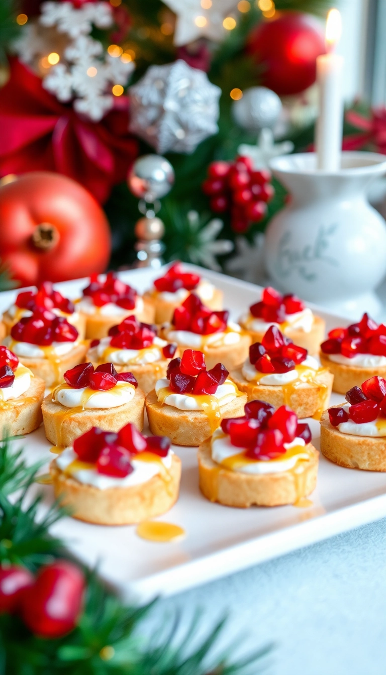 24 Christmas Snacks That Will Steal the Show at Your Holiday Party! - 14. Pomegranate and Goat Cheese Crostini