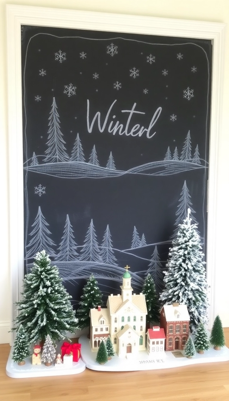 21 Stunning Christmas Village Display Platform Ideas You Must Try This Holiday Season! - 16. Chalkboard Backdrop