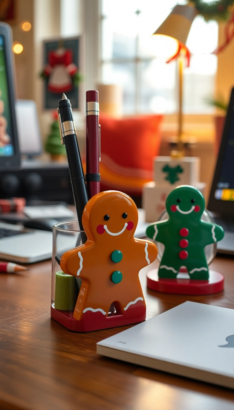 21 Christmas Desk Decorations That'll Transform Your Workspace into a Winter Wonderland! - Gingerbread Men Desk Accessories