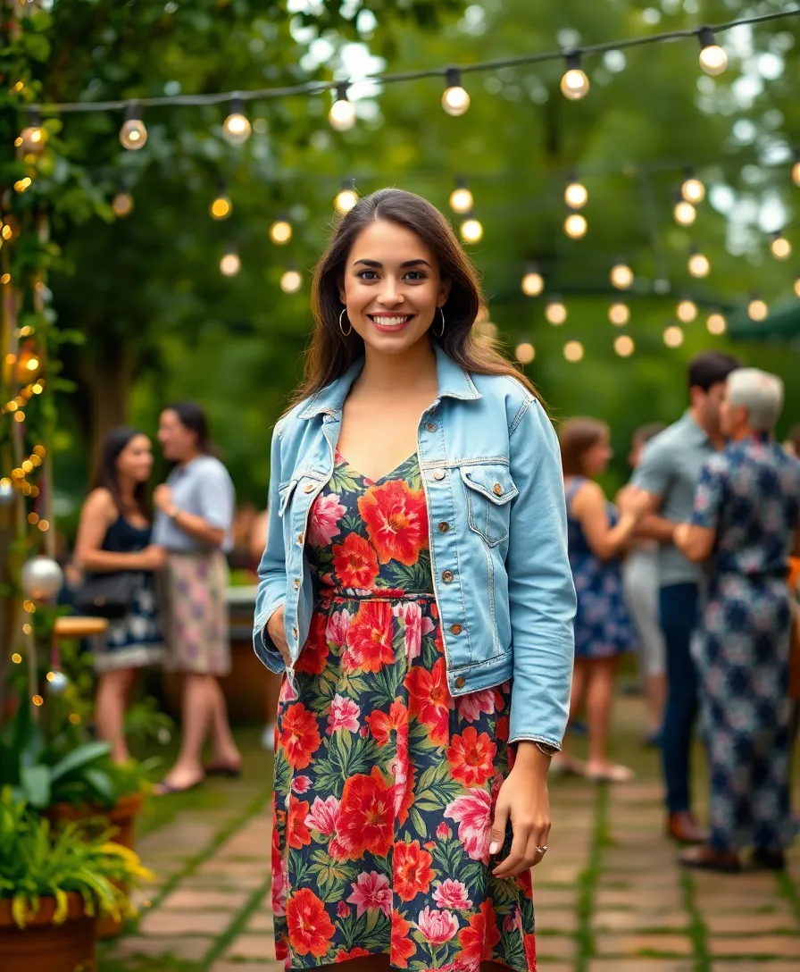 21 Casual New Year's Eve Outfits for a Chill Celebration (You'll Want to Wear #7!) - 9. Casual Denim Jacket & Flowy Dress