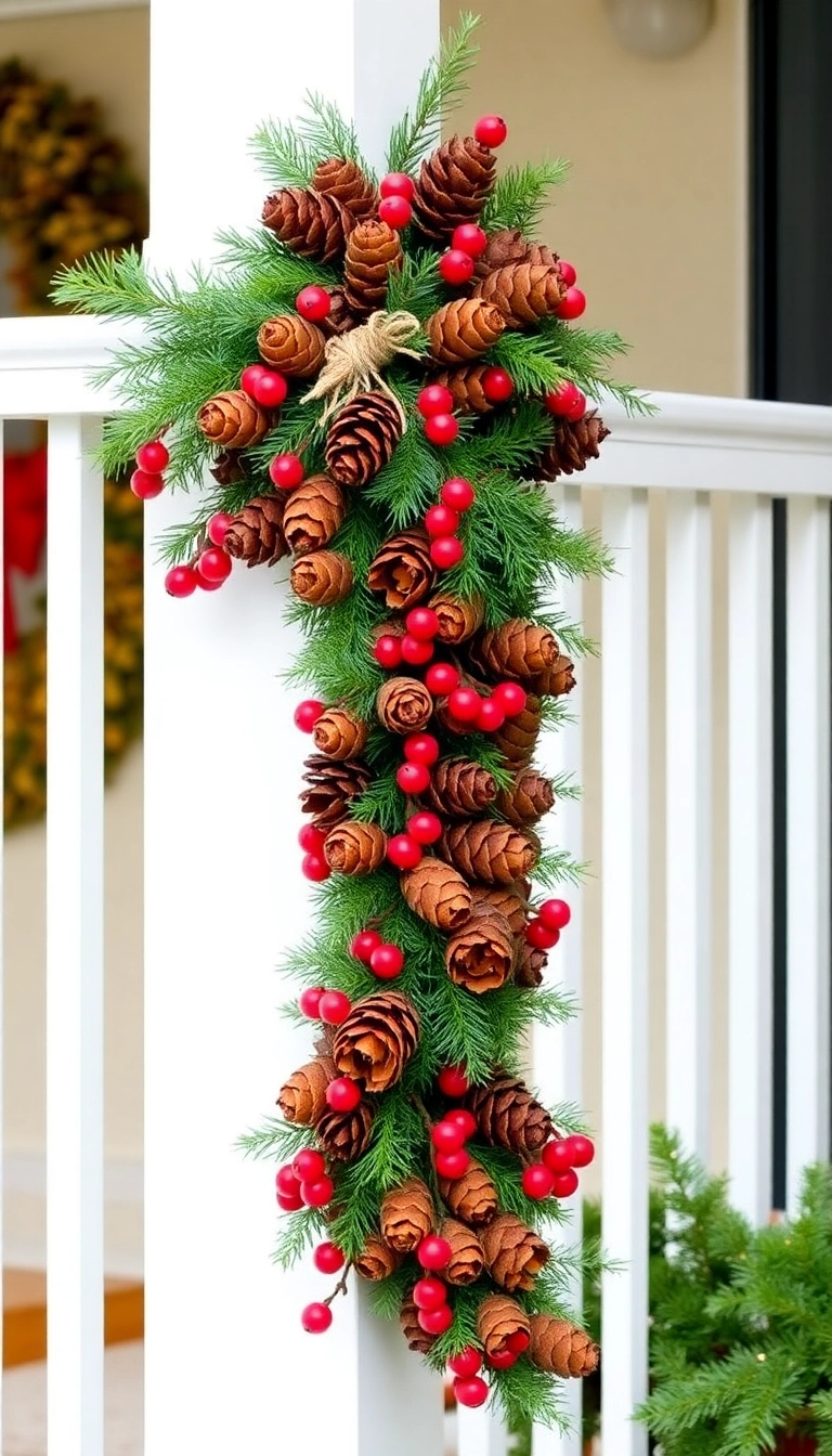 21 DIY Outdoor Christmas Decorations That'll Make Your Neighbors Jealous! - 14. DIY Garland with Pinecones and Berries