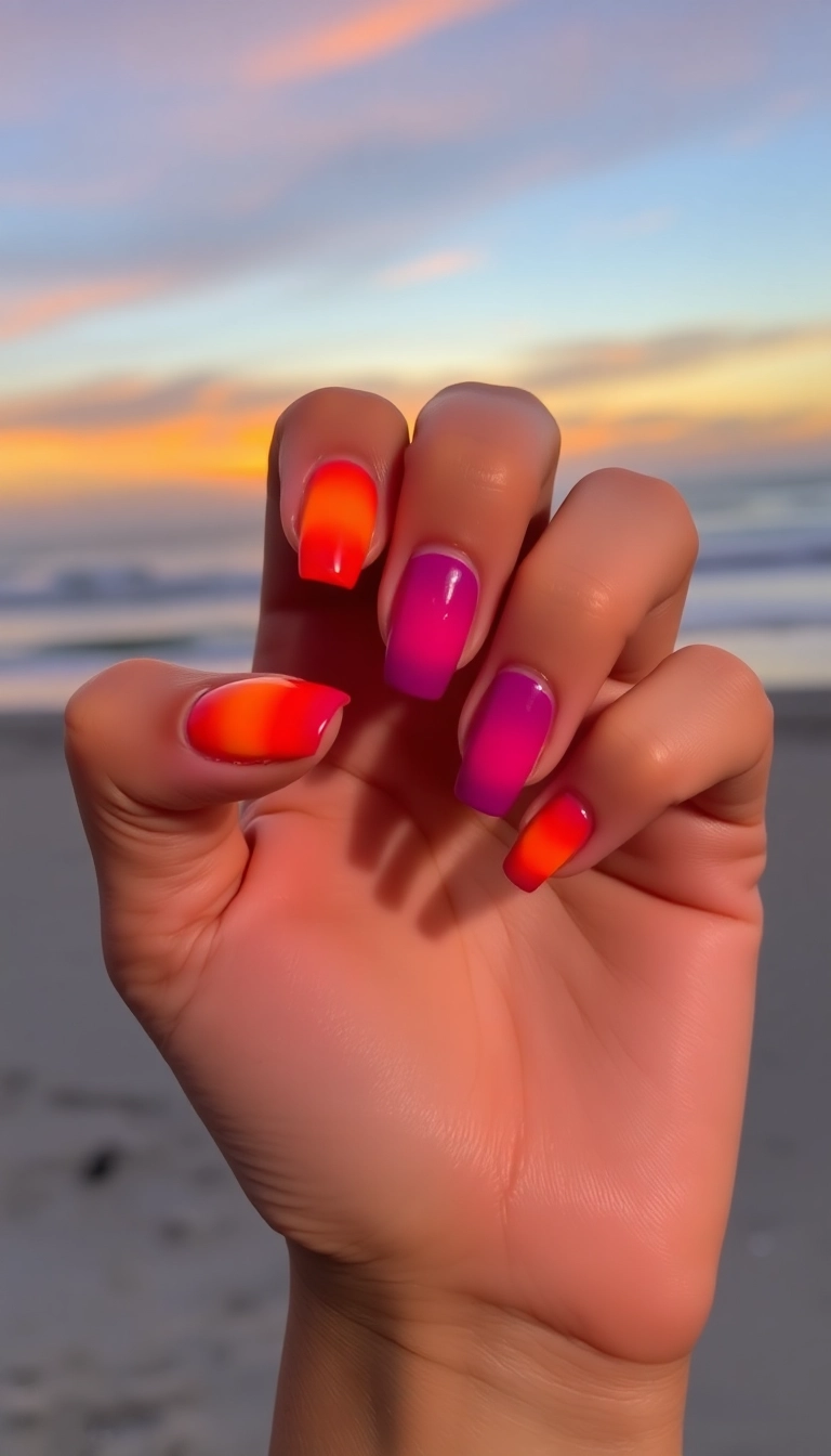 20 Stunning Boho Nail Ideas That Will Make You the Trendsetter of Your Squad! - 18. Sunset-Inspired Gradient