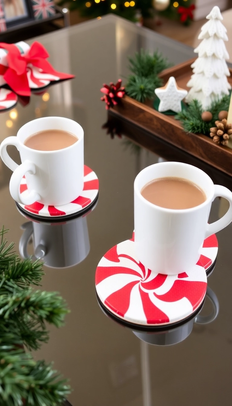 21 Peppermint Christmas Decorations That'll Sweeten Your Holiday Spirit (Wait Until You See #13!) - 12. Peppermint-Themed Coasters