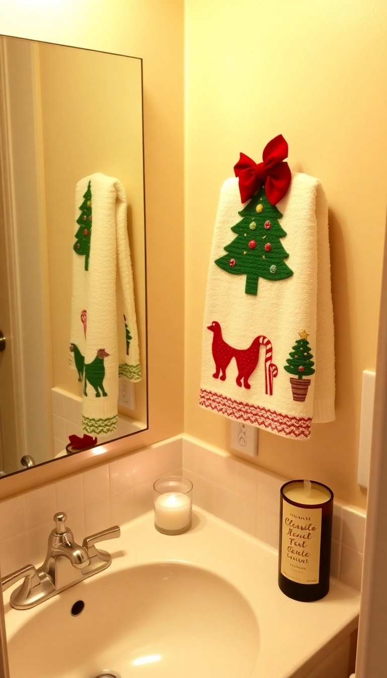 21 Stunning Small Apartment Christmas Decor Ideas That'll Make Your Space Merry and Bright! - 11. Holiday-Themed Bath Decor