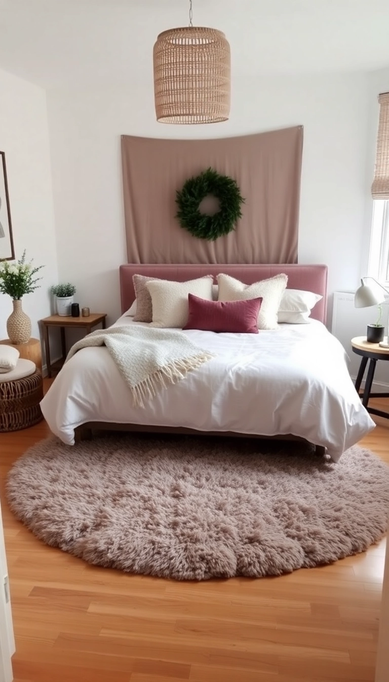 13 Small Bedroom Layouts That’ll Maximize Every Square Foot (You’ll Love #9!) - 7. Round Rugs for Softness