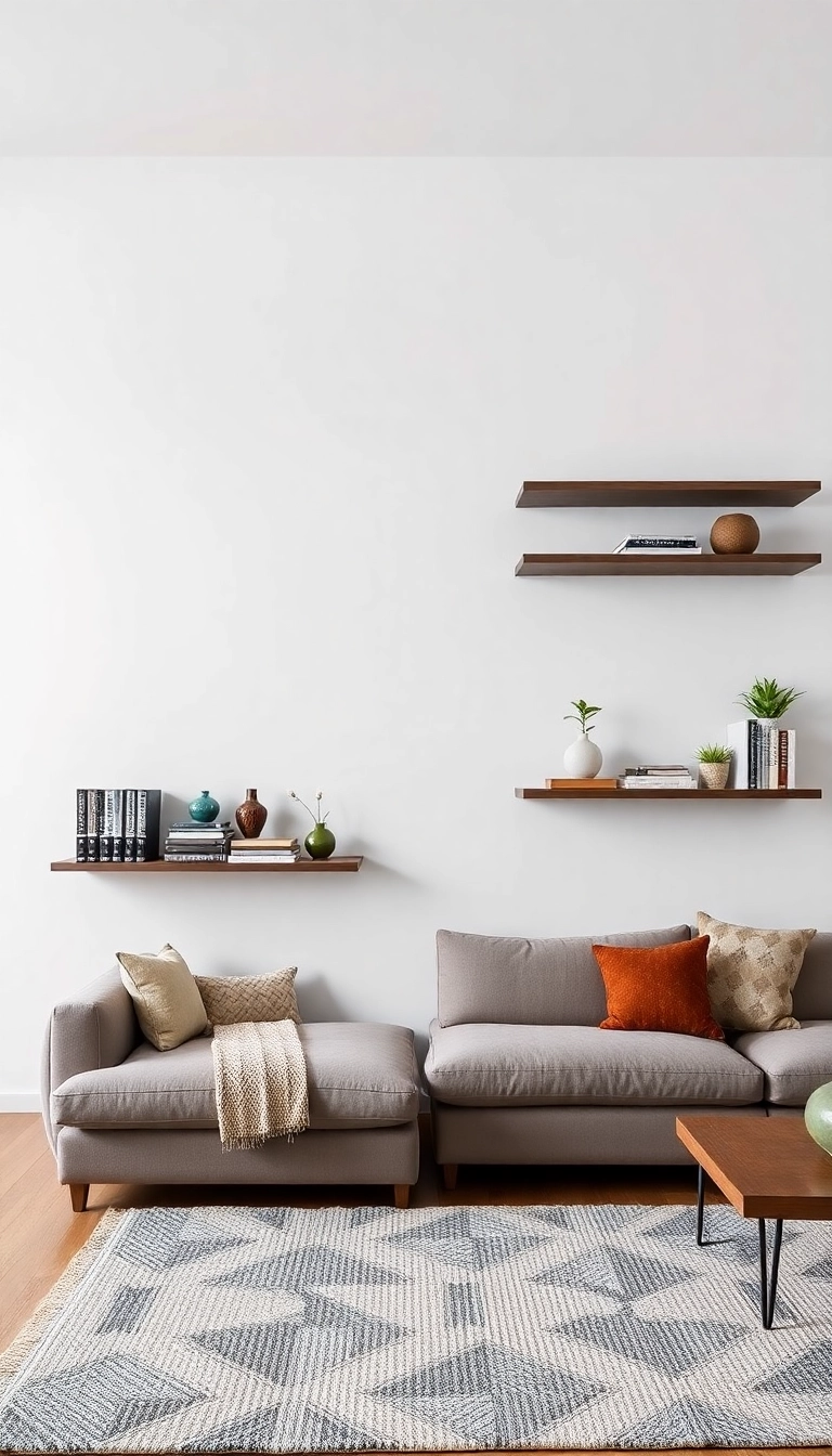 10 Large Blank Wall Living Room Ideas That Will Transform Your Space! - 5. Floating Shelves