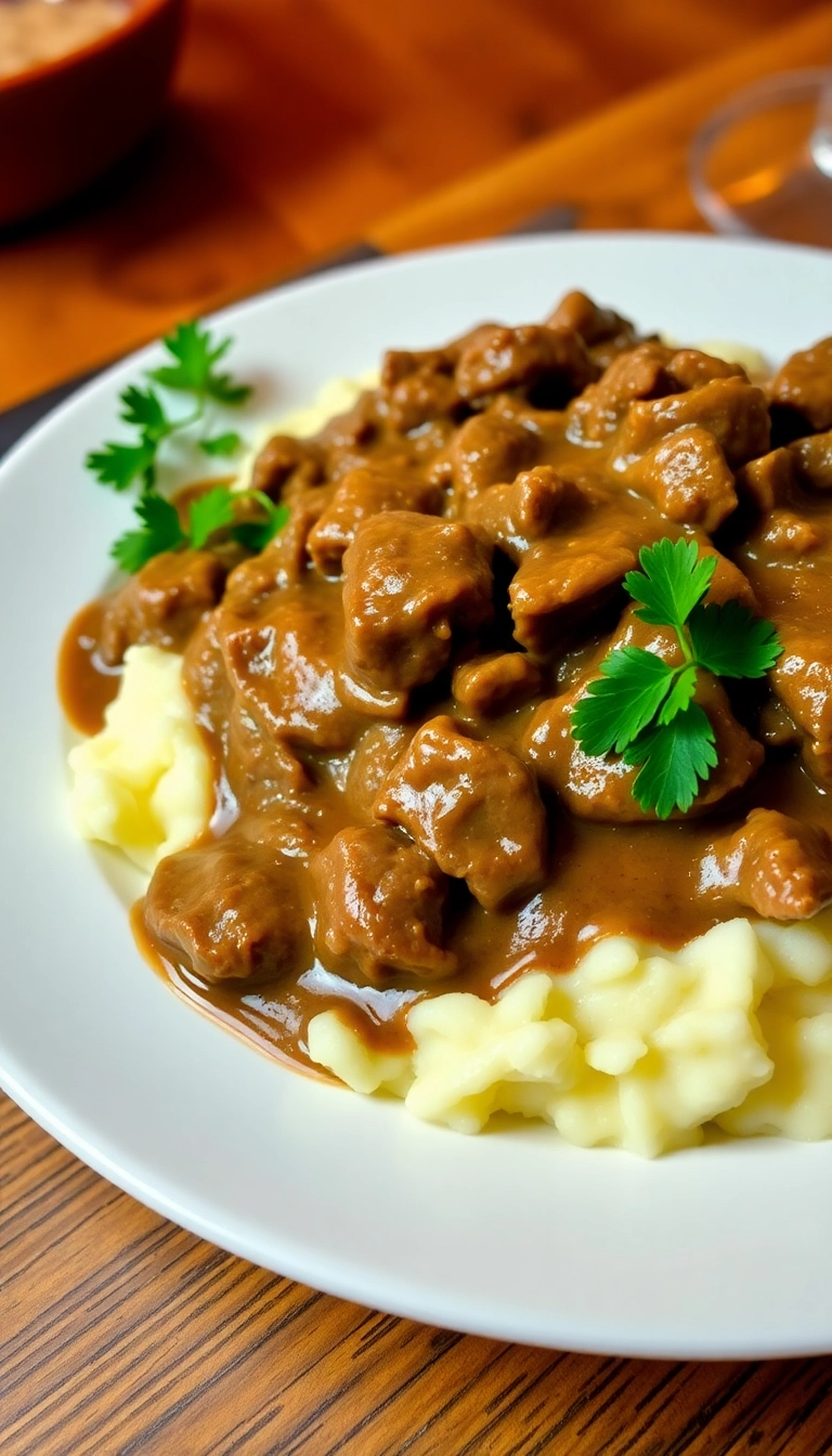 24 Mashed Potatoes Dinner Meals Ideas That Will Make You Drool! - 20. Mashed Potato and Beef Stroganoff