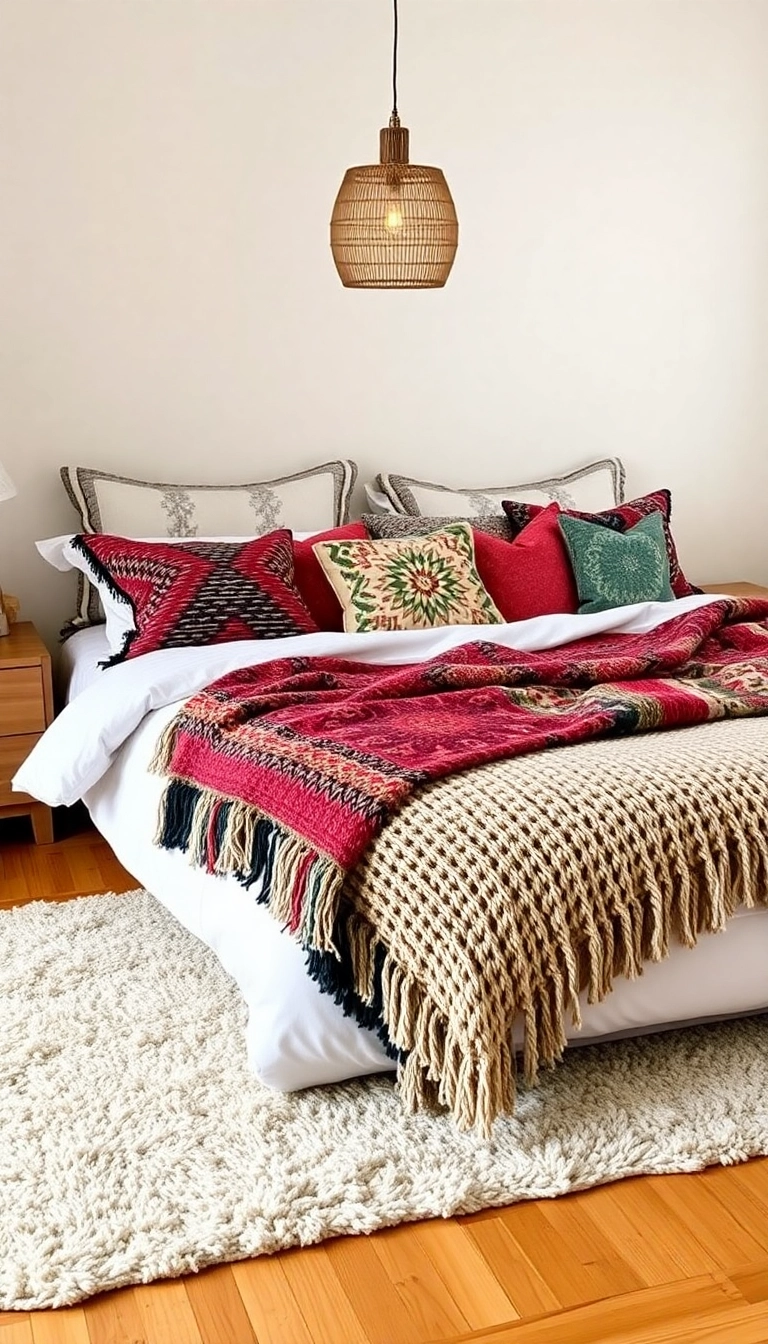 21 Cozy Boho Bedroom Ideas That'll Make You Feel Like You’re on a Permanent Vacation! - 4. Layered Textiles