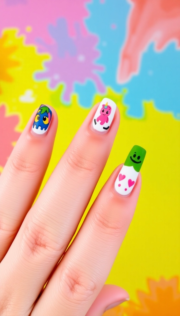 24 Punchy Nail Designs That'll Make You Want to DIY Right Now! - 15. Whimsical Cartoon Characters