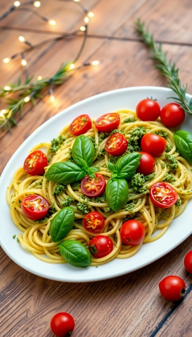 21 Christmas Pasta Recipe Ideas That'll Make Your Holiday Dinner Unforgettable! - 3. Pesto Pasta with Cherry Tomatoes