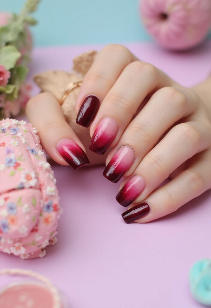 Transform Your Look with 15 Cherry Coded Nails DIY That Are Simply Irresistible! - 2. Ombre Cherry Delight