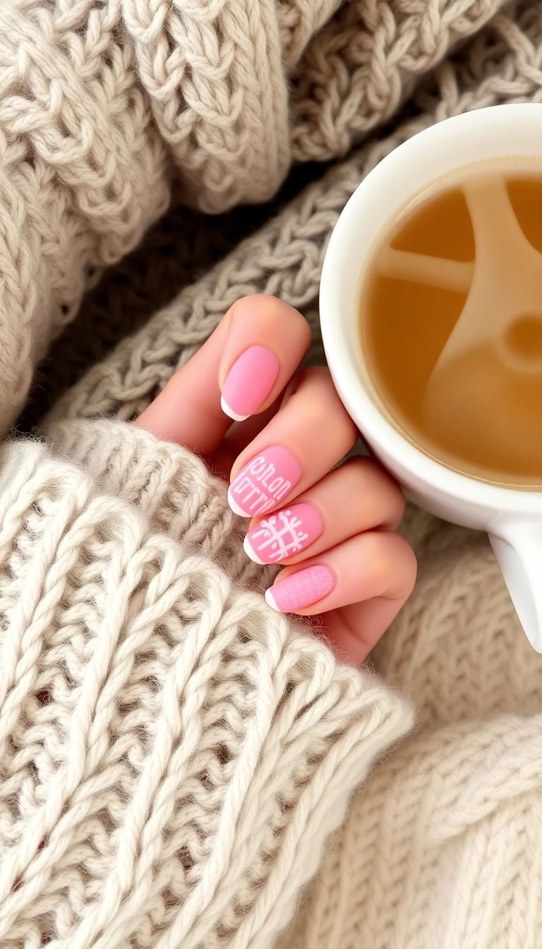 21 DIY Pink Winter Nails That Are So Easy, You'll Want to Try Them All (Don't Miss #8!) - 9. Pink Winter Sweater