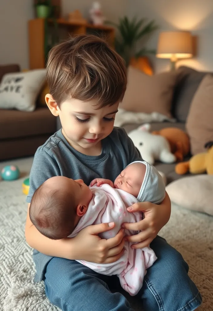 10 Heartwarming Family Newborn Pictures at Home You'll Want to Recreate! - 7. Siblings in Love