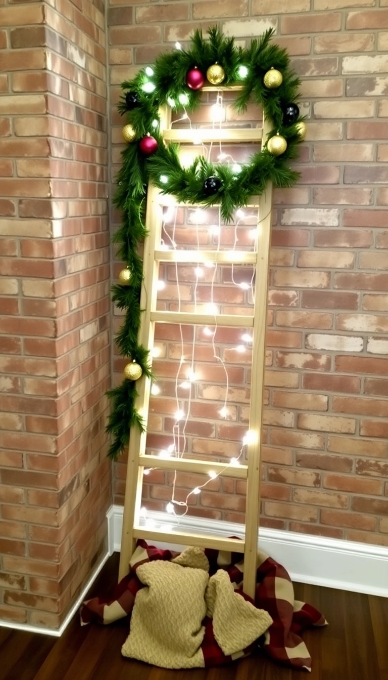 21 Wood Christmas Trees DIY That Will Light Up Your Holiday Spirit! - 7. Wooden Ladder Tree