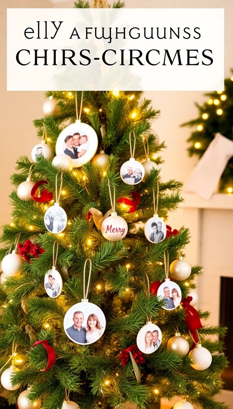 21 Cozy Farmhouse Christmas Tree Ideas That'll Make You Wish It Was Christmas Year-Round! - DIY Ornaments with Family Photos