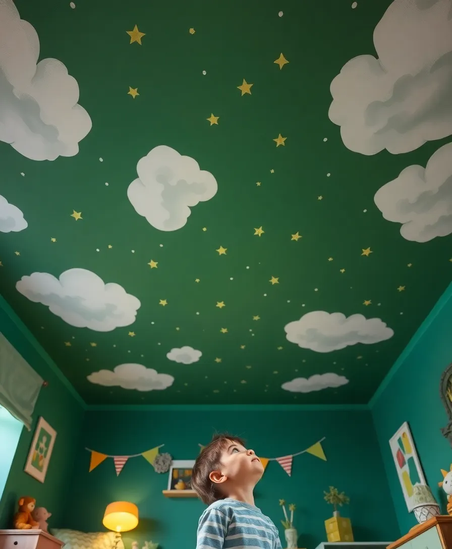 17 Adorable Greenboard Kids Room Ideas That'll Make Your Children Smile (Don't Miss #5!) - 16. Greenboard Themed Ceiling