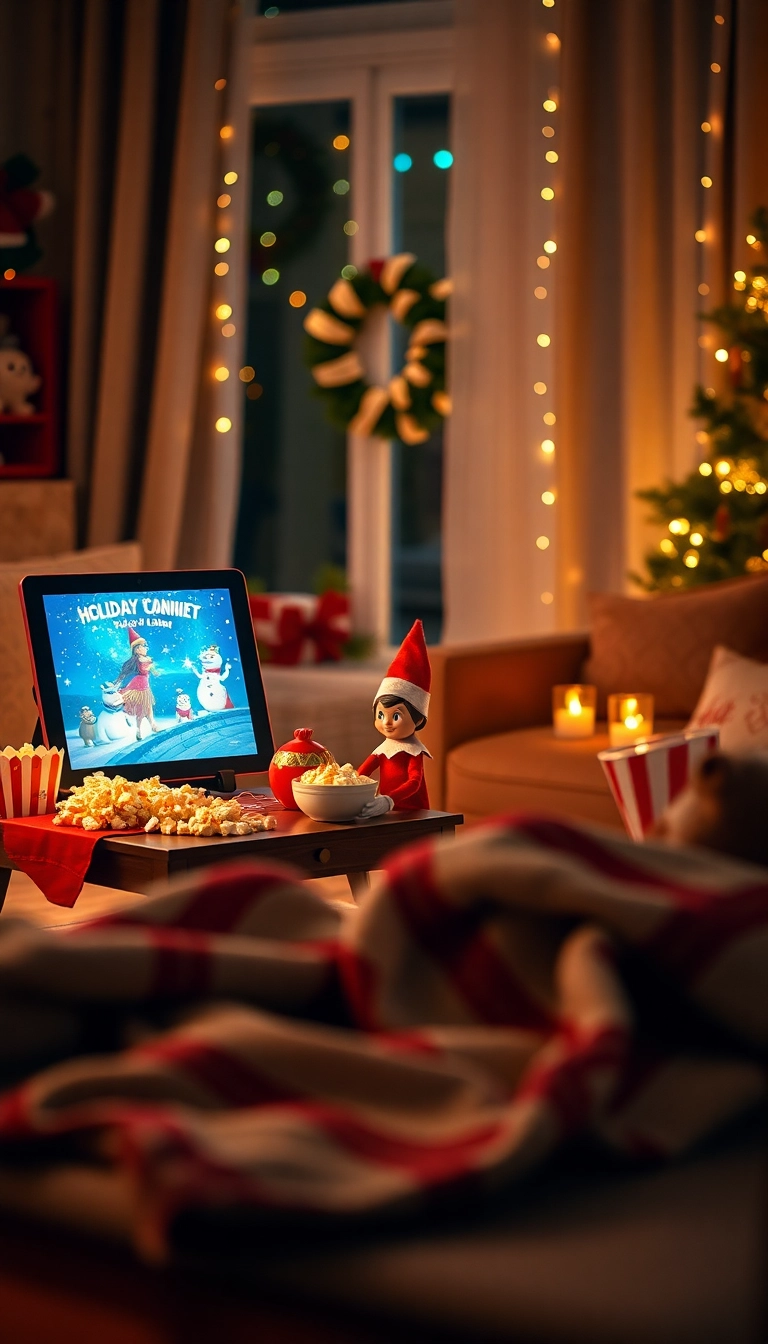 10 Interactive Elf on the Shelf Ideas for Toddlers (They’ll Be Begging for More!) - 5. Elf's Christmas Movie Night