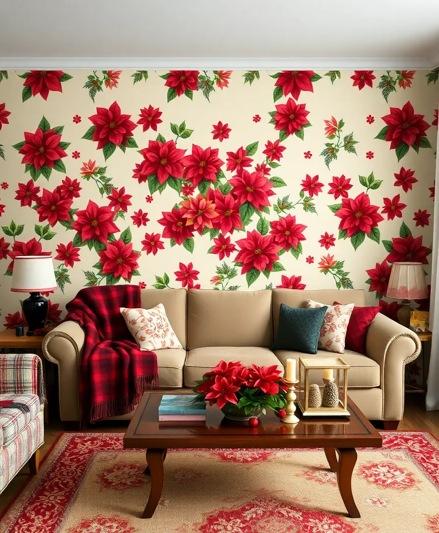 15 Adorable Christmas Wallpapers to Transform Your Living Room into a Winter Wonderland! - 13. Festive Poinsettias