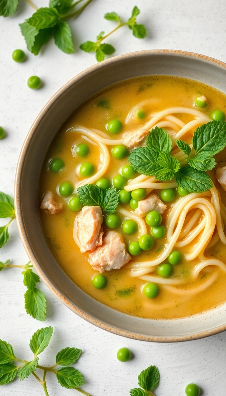 18 Chicken Noodle Soup with Rotisserie Ideas That'll Make Your Taste Buds Dance! - 14. Chicken Noodle Soup with Peas and Mint