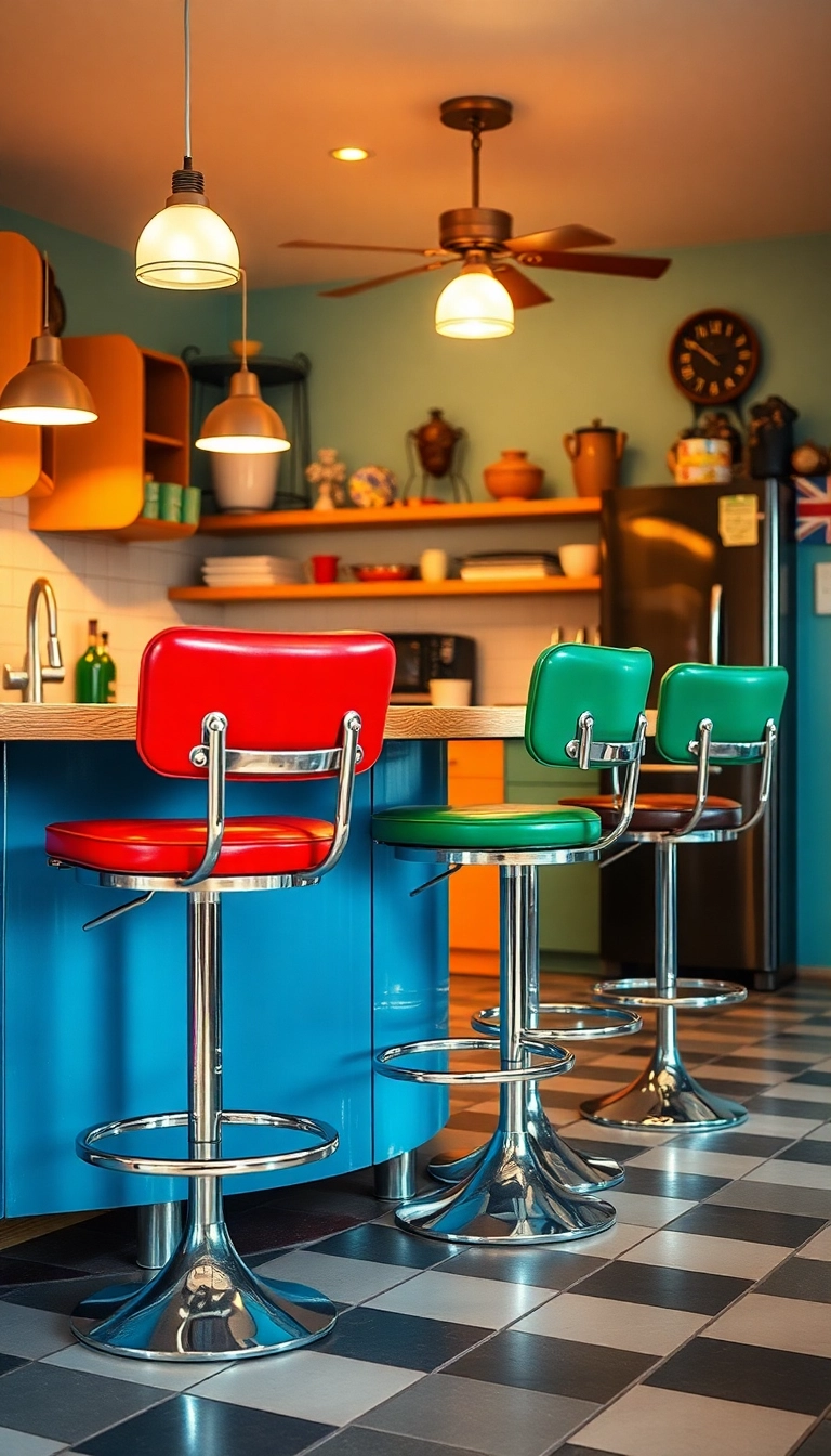 19 Vintage Kitchen Ideas That’ll Transport You Back in Time (Don’t Miss #12!) - 17. Classic Bar Stools