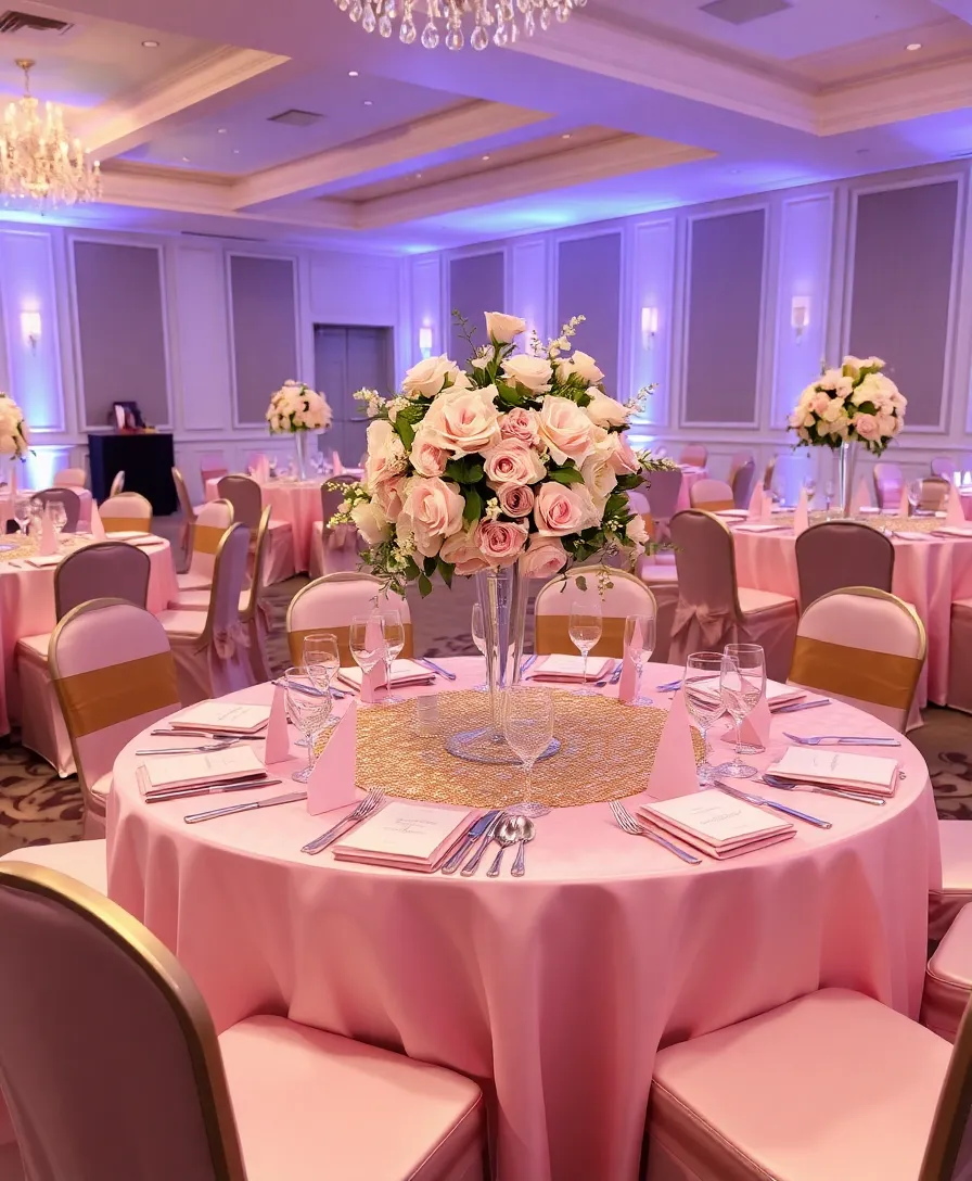 Elegant Pink and Gold Tablescape Designs to Elevate Your Home Decor - 3. Glamorous Wedding Reception