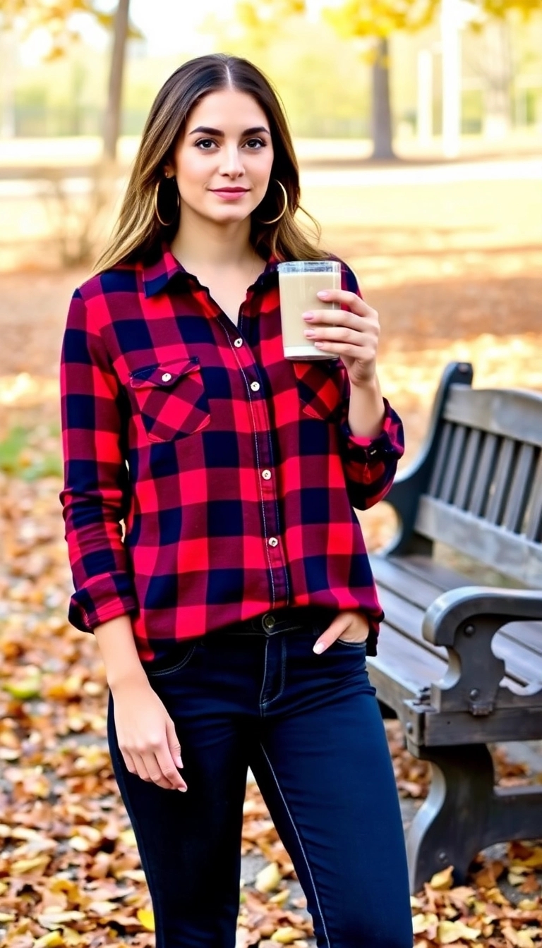 15 Stunning Thanksgiving Outfits to Elevate Your Holiday Style - 2. Classic Plaid Shirt and Jeans