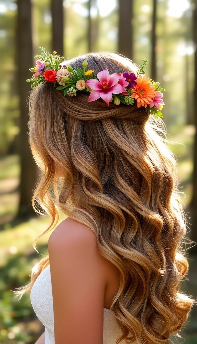 25 Romantic Wedding Hairstyles That Will Make Your Heart Melt (Especially #12!) - 4. Soft Waves with a Flower Crown