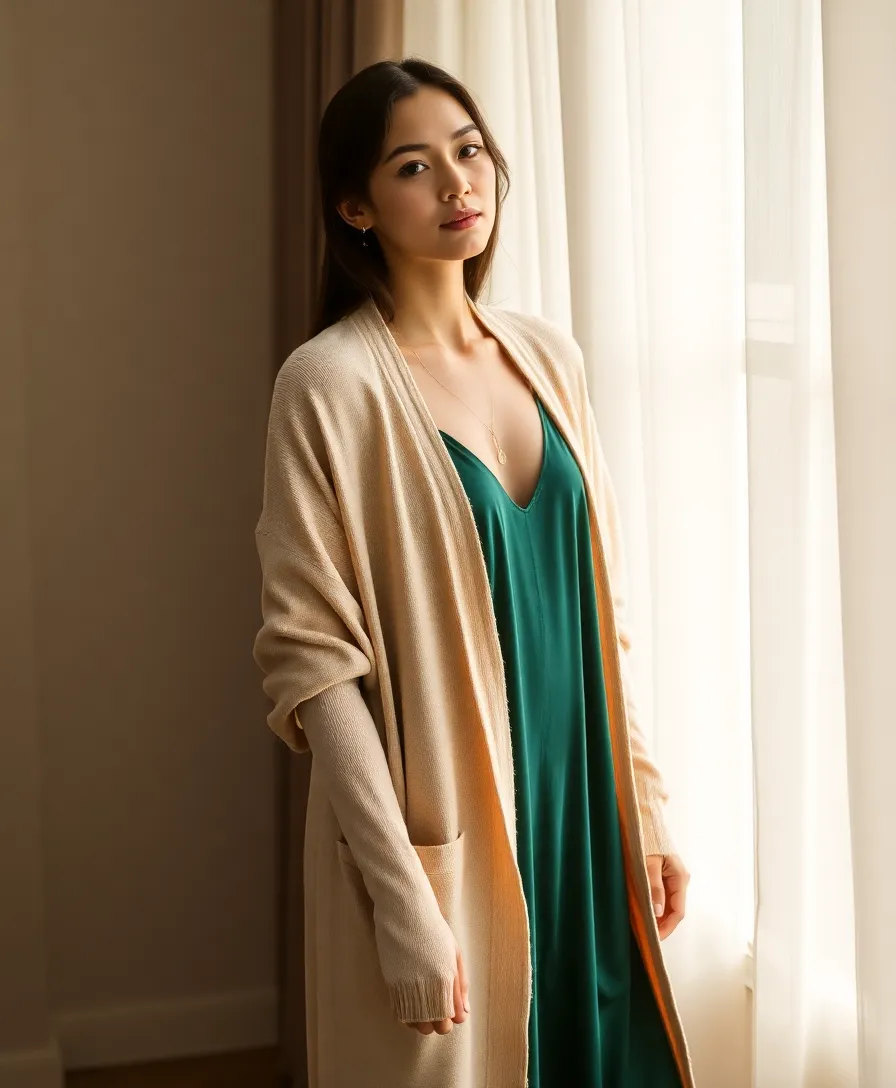 21 Casual New Year's Eve Outfits for a Chill Celebration (You'll Want to Wear #7!) - 3. Layered Long Cardigan & Slip Dress