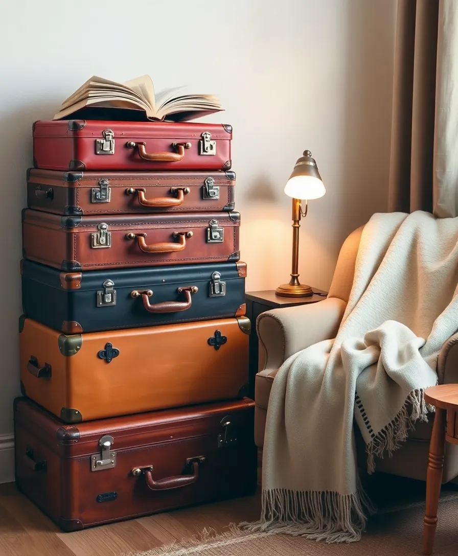 7 Stylish Book Storage Solutions for Small Apartments (You Won't Believe #3!) - 5. Vintage Suitcases: Whimsical Storage