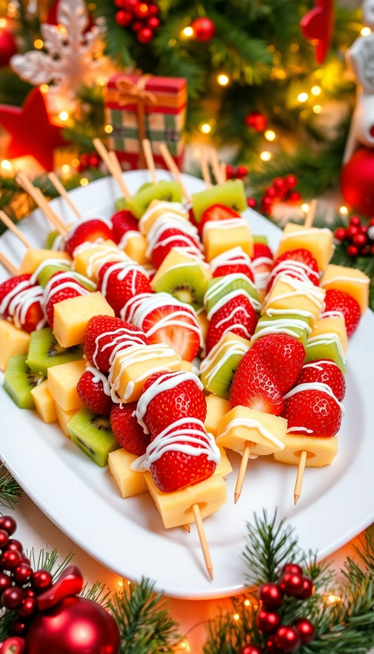 24 Christmas Snacks That Will Steal the Show at Your Holiday Party! - 10. Holiday Fruit Skewers