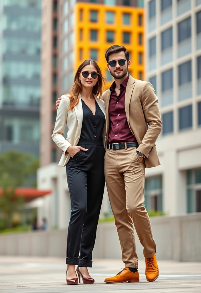 12 Smart Casual Matching Outfits for Couples That’ll Make You the Power Pair at Work! - 5. Smart Casual Jumpsuits