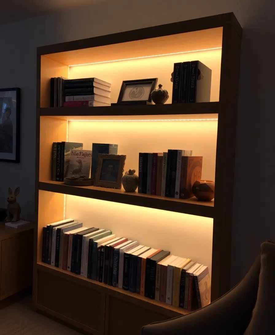 12 Stunning Bookshelf Decor Hacks to Elevate Your Space (Get Ready to Impress with #10!) - 11. Use of Lighting