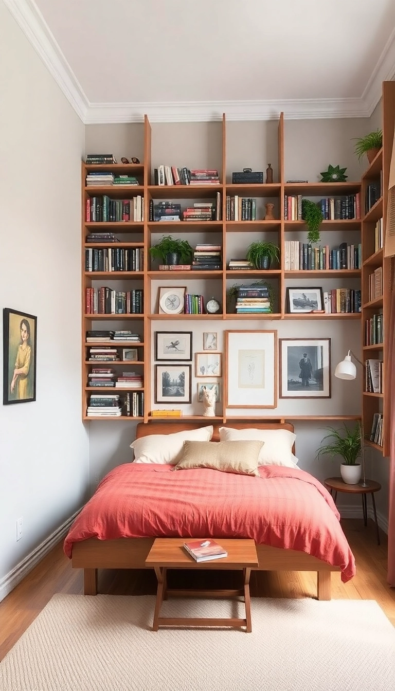 13 Small Bedroom Layouts That’ll Maximize Every Square Foot (You’ll Love #9!) - 6. Vertical Shelving Wonders