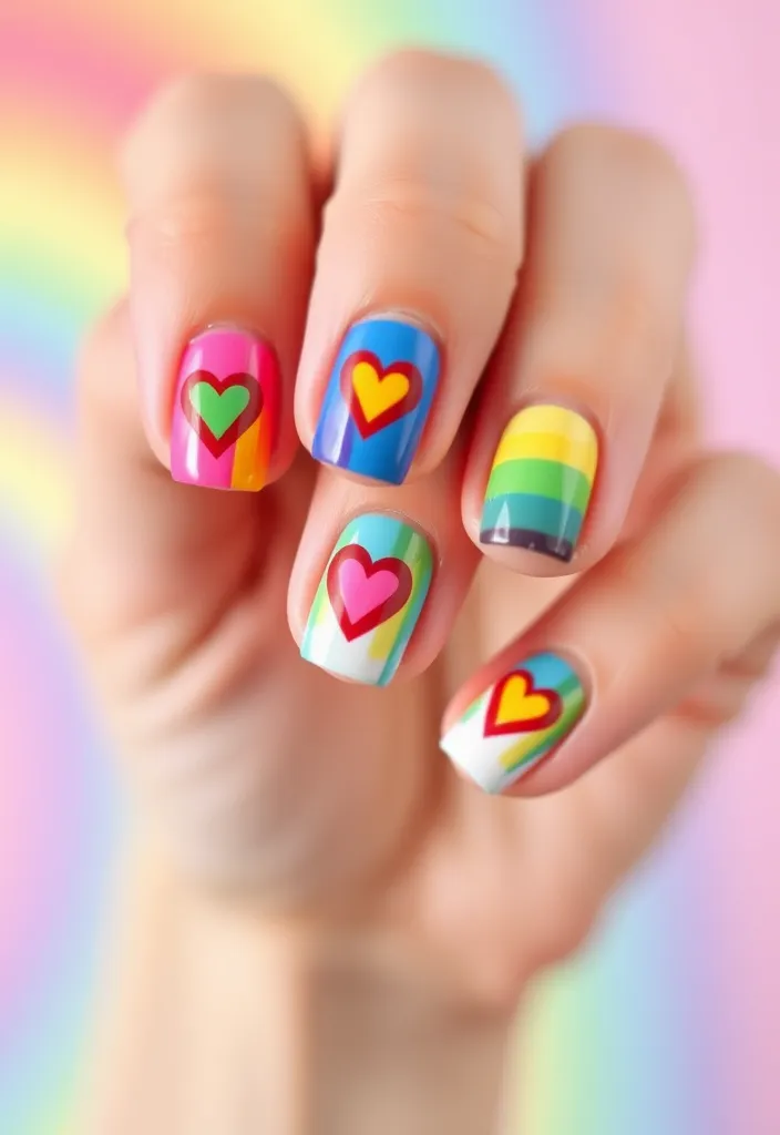 13 Fun Valentine's Nails for Kids That Will Make Their Day Extra Special! - 4. Rainbow Hearts