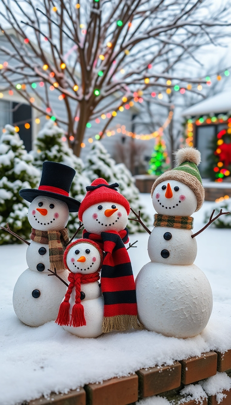 20 Jaw-Dropping Outdoor Christmas Decorations That'll Light Up Your Neighborhood! - 4. DIY Snowman Family