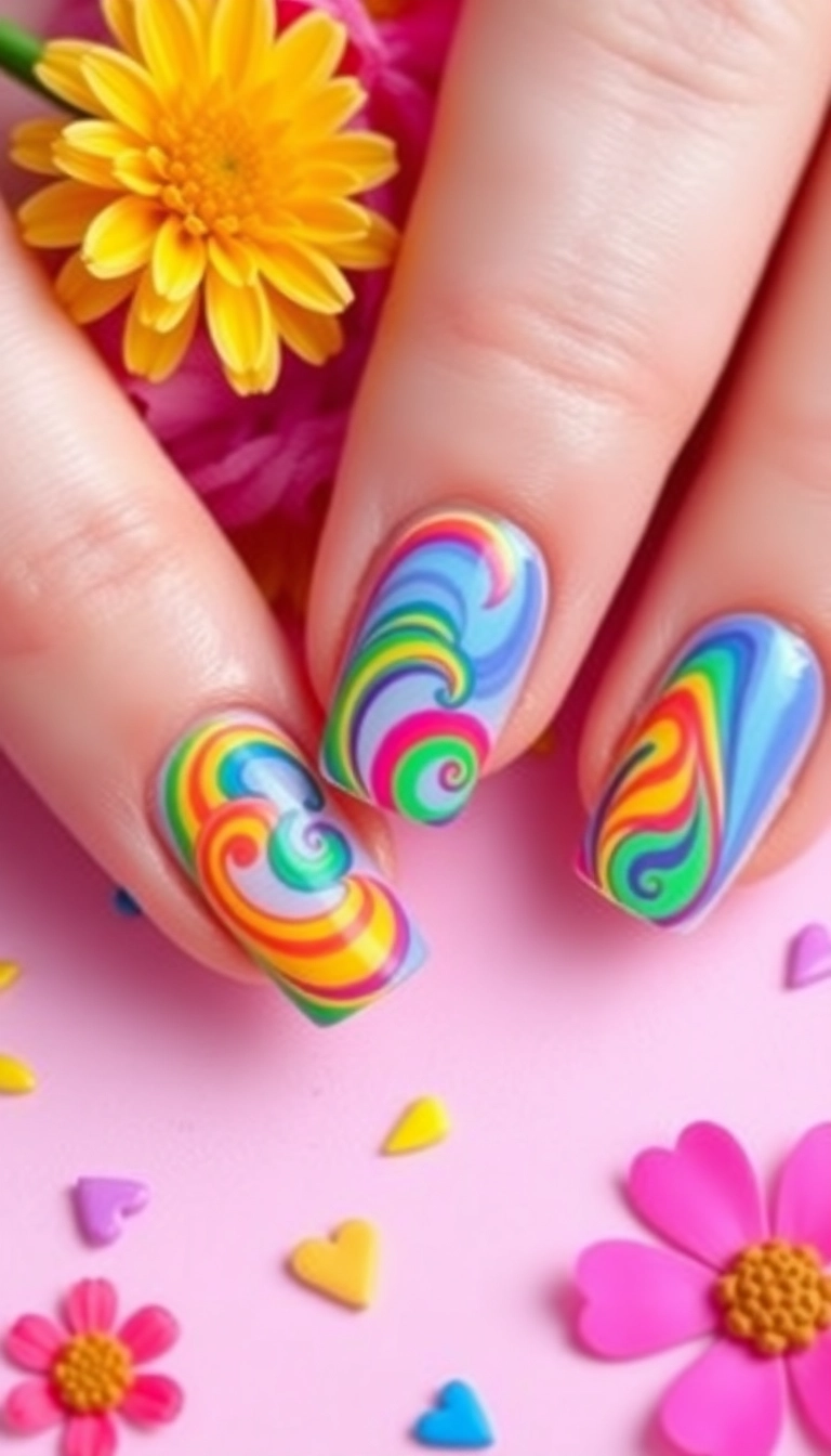 20 Stunning Boho Nail Ideas That Will Make You the Trendsetter of Your Squad! - 9. Boho Rainbow Swirls