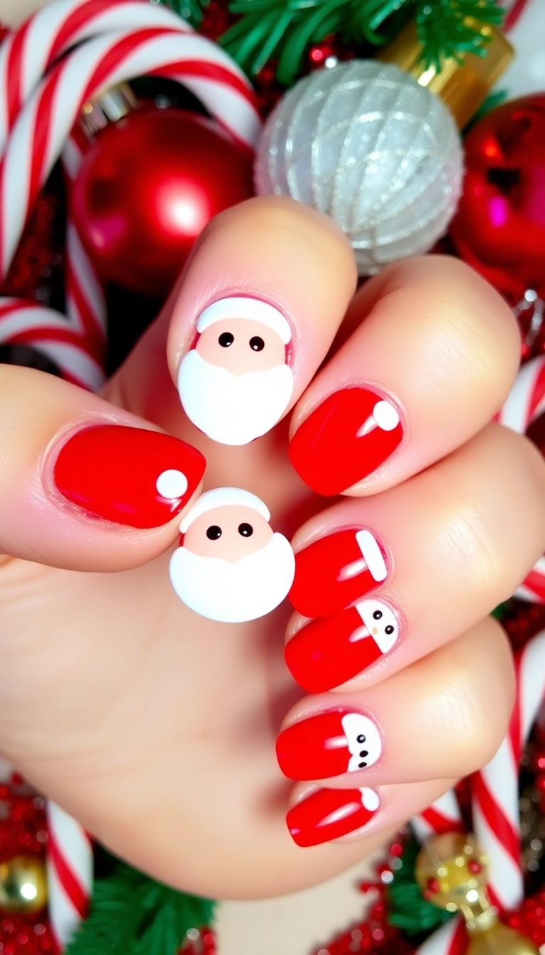 25 Stunning Christmas Nail Designs That Will Make You the Star of the Holiday Party! - 11. Playful Santa Faces