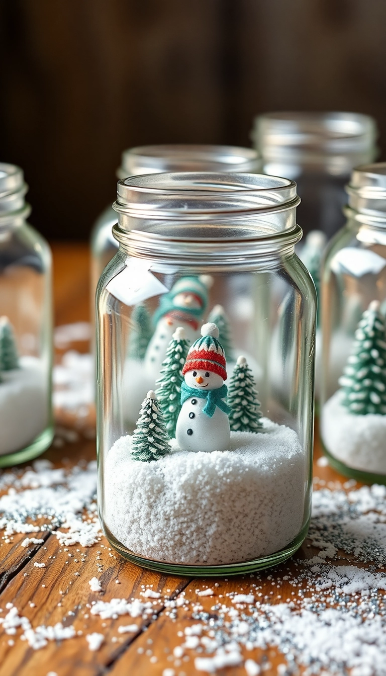 15 DIY Christmas Decor Ideas That Will Make Your Home Sparkle with Holiday Cheer! - 1. Glittering Mason Jar Snow Globes