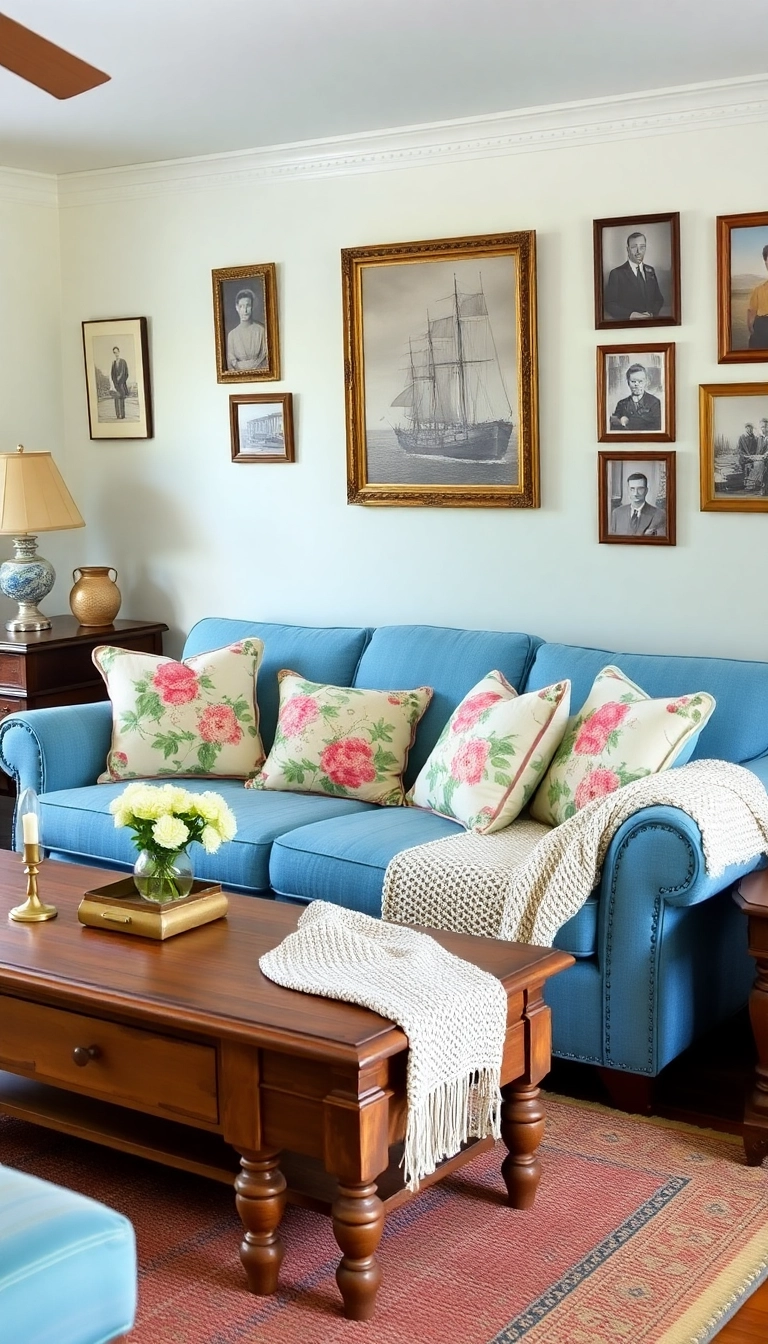 14 Coastal Blue Couch Living Room Ideas That Will Bring the Beach to Your Home! - 11. Vintage Coastal