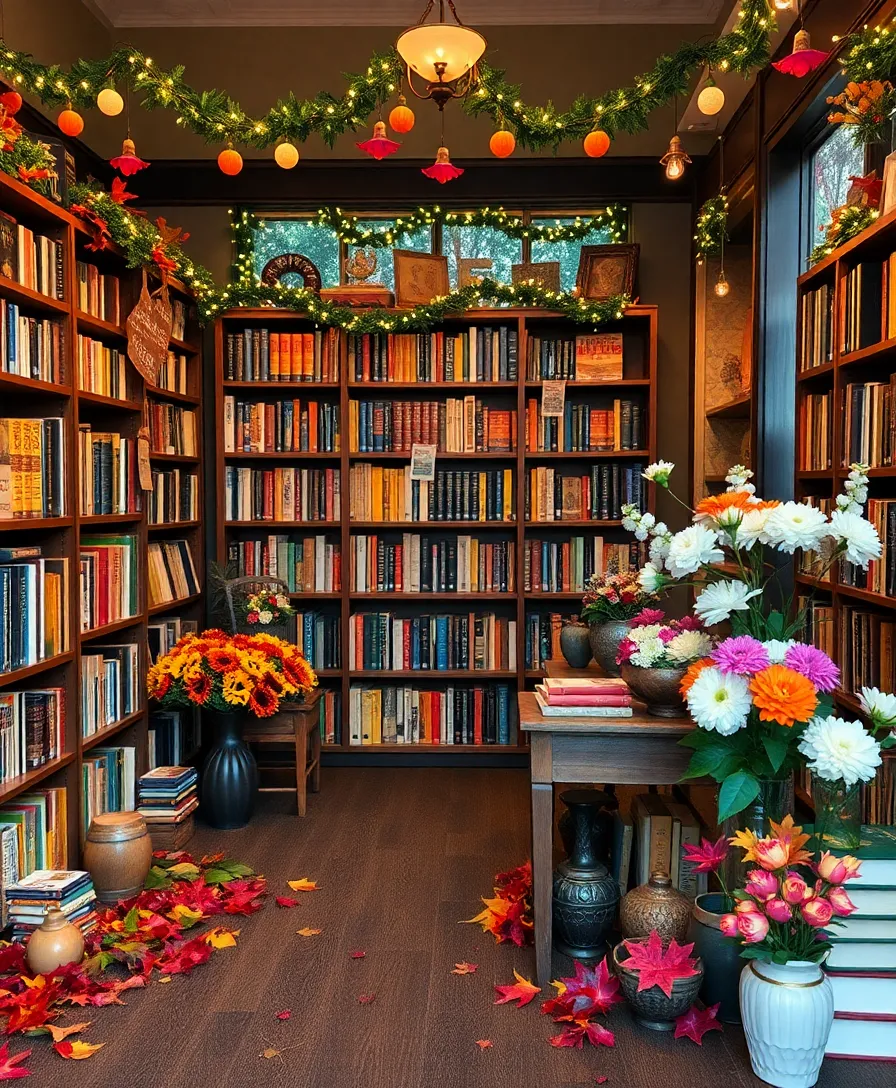 18 Cozy Bookstore Designs That Will Inspire Your Home Decor (Wait Until You See #9!) - 16. Seasonal Decor