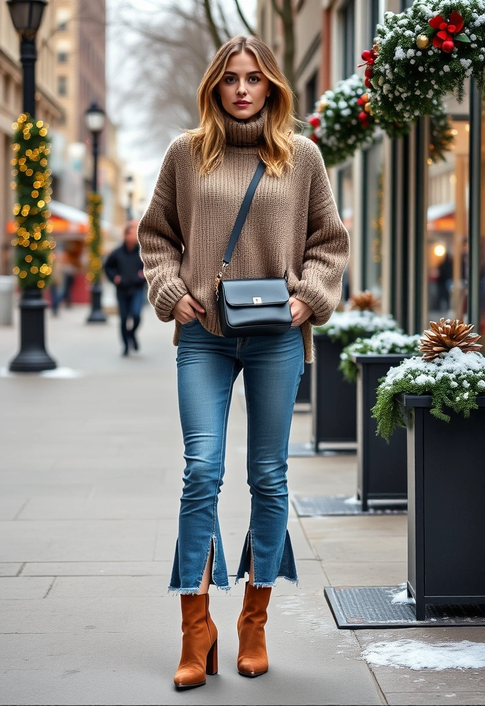 20 Effortlessly Chic Winter Outfits That'll Keep You Cozy and Stylish! - 13. Casual Split Hem Jeans & Cozy Sweater