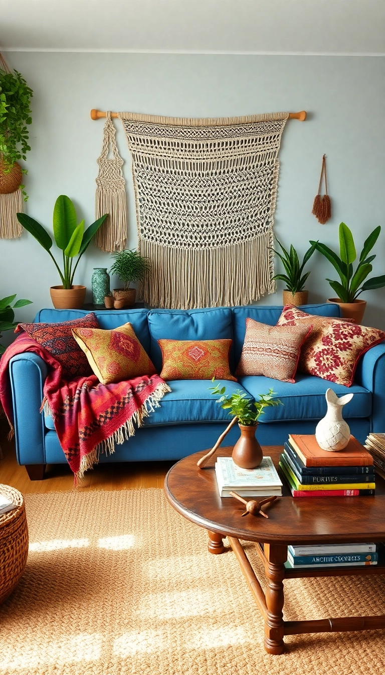 14 Coastal Blue Couch Living Room Ideas That Will Bring the Beach to Your Home! - 2. Beachy Bohemian