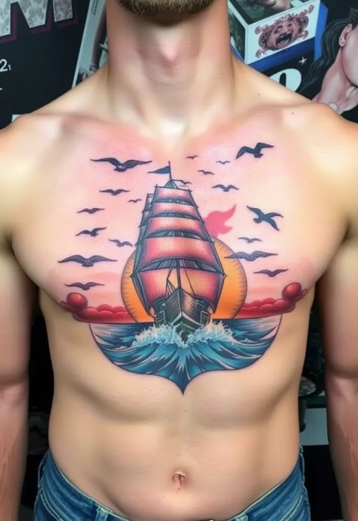 20 Stunning Chest Tattoos for Men That Will Turn Heads (You Won't Believe #15!) - 11. Nautical Themes