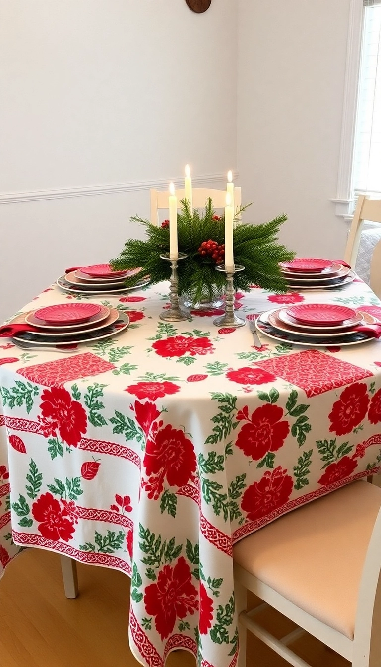 19 Nostalgic Vintage Christmas Decor Inspirations That Will Transport You Back in Time (#9 Is a Must-See!) - 8. Retro Holiday Tablecloths