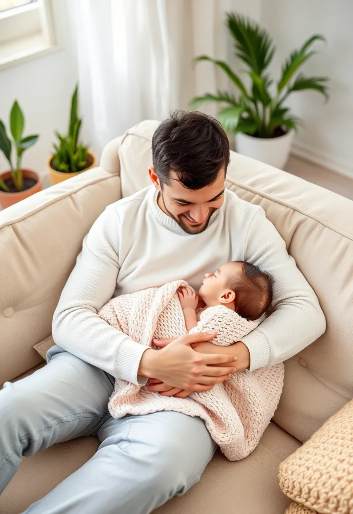 10 Heartwarming Family Newborn Pictures at Home You'll Want to Recreate! - 1. Snuggling on the Couch